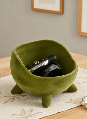 创意绿色绒面收纳碗桌面整理盒