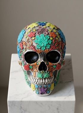 万圣节朋克骷髅头印花桌面摆件