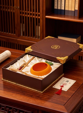 中式陶瓷柿子摆件礼盒吉祥如意