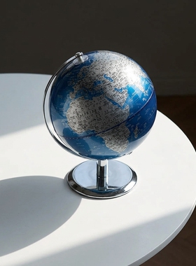 蓝色地球仪摆件金属支架地理教学