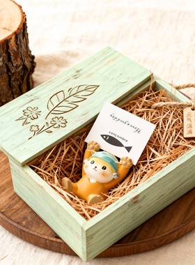 手工木雕小猫摆件可爱萌宠礼盒装