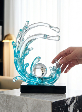 轻奢透明水晶海浪摆件客厅酒柜
