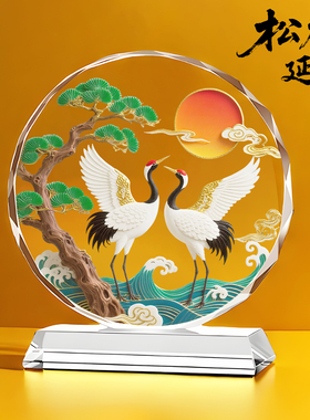 松鹤延年水晶客厅摆件轻奢高档