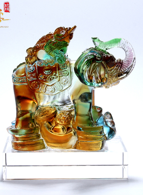 琉璃摆件大象金蟾招财开业