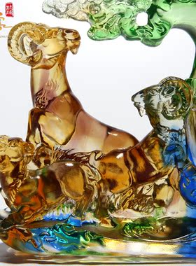 琉璃招财三羊开泰笔筒办公桌摆饰