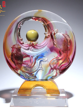 琉璃金鱼高端轻奢风送礼品摆件