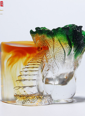 琉璃白菜艺术风轻奢高档老师笔筒