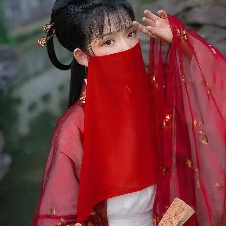 网红面纱古风遮脸纱古代蒙面纱巾网红透气纯色古风配饰雪纺遮脸纱