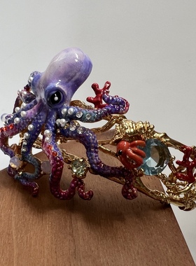 独立原创设计珐琅釉彩章鱼八爪鱼螃蟹宝石手镯大气精美送女友新款
