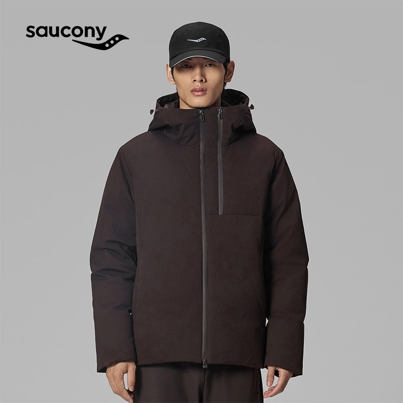 Saucony索康尼官方男户外运动休闲斜纹定位提花面料保暖羽绒服