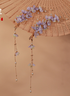 玉笙烟古风汉服紫色绢花侧边发夹