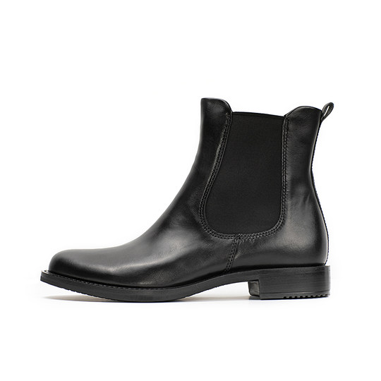 ECCO/Aipu leather round head British style women's boots bright face fashion Chelsea short boots 266503
