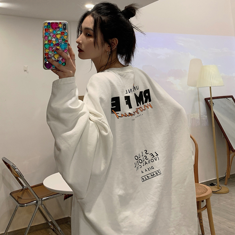 无帽卫衣女春秋季宽松薄款韩版 慵懒风中长款长袖上衣服 bf 超火 cec 无帽卫衣女春秋季宽松薄款韩版 慵懒风中长款长袖上衣服 bf 超火 cec