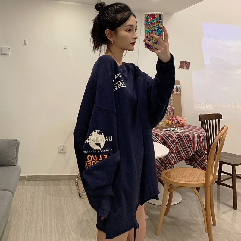 无帽卫衣女春秋季宽松薄款韩版 慵懒风中长款长袖上衣服 bf 超火 cec 无帽卫衣女春秋季宽松薄款韩版 慵懒风中长款长袖上衣服 bf 超火 cec