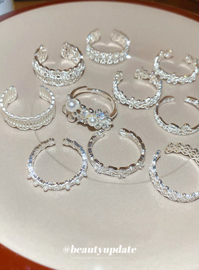 锆石蕾丝镂空花朵蝴蝶结戒指时尚优雅气质食指戒轻奢感指环女