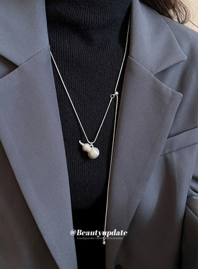 新中式拉丝葫芦吊坠项链休闲简约个性时尚毛衣链轻奢感颈链女