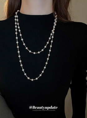 人造珍珠款串珠叠戴项链女法式复古秋冬毛衣链轻奢高级感端庄饰品