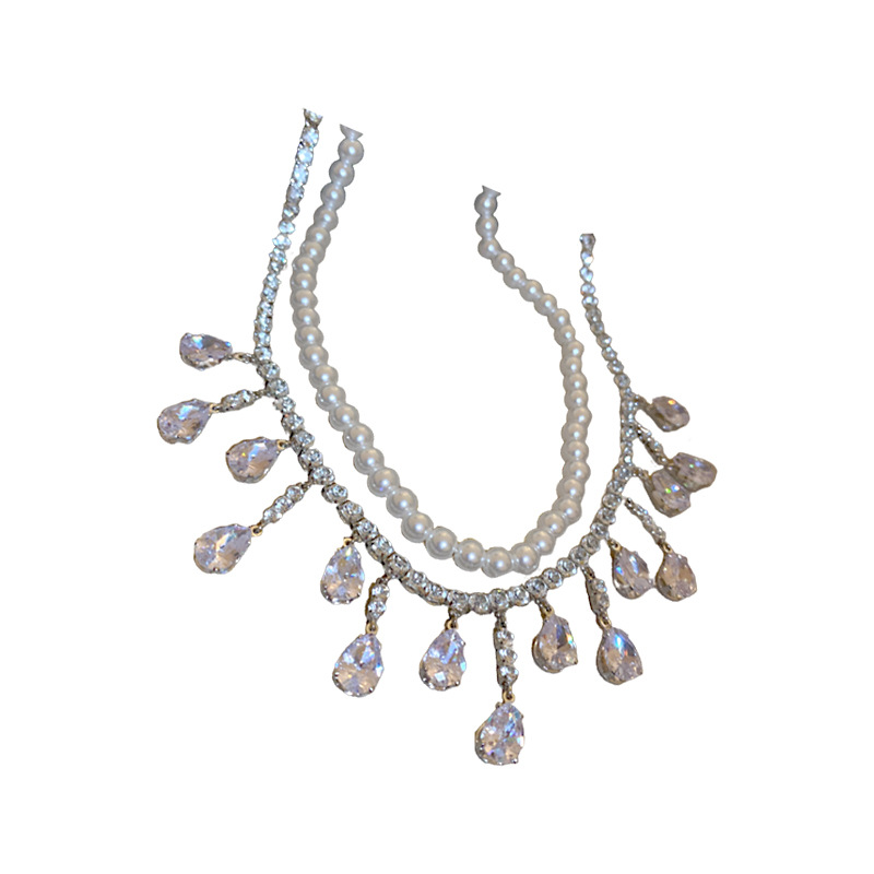 巴洛克锆石珍珠镶钻水滴形吊坠项链时尚设计感颈链锁骨链气质项饰