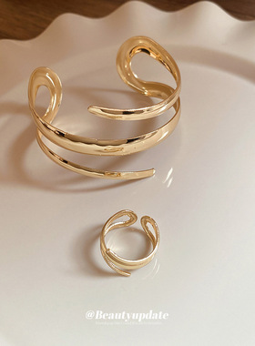 宽面线条镂空开口戒指手镯气质欧美夸张时尚手环臂环轻奢高级感女