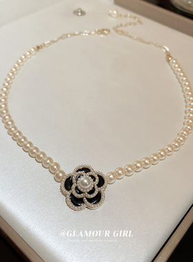 真金电镀花朵珍珠法式项链