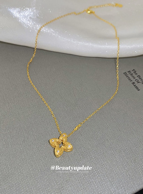 锆石镂空花朵拨浪鼓吊坠项链欧美时尚百搭锁骨链轻奢高级感项饰女