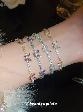 超闪锆石轻奢花朵手链小众时尚气质手环高级感ins个性手饰女