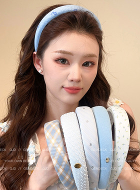 春夏蓝色小清新宽边发箍女