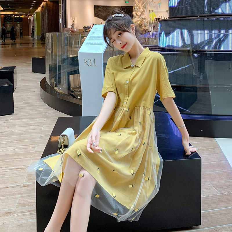 哺乳衣外出夏大码胖mm翻领款连衣裙 宫适哺乳衣/月子服