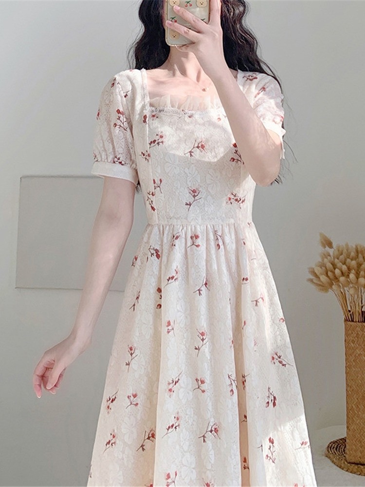 哺乳衣夏短袖法式气质显瘦连衣裙 宫适家居裙