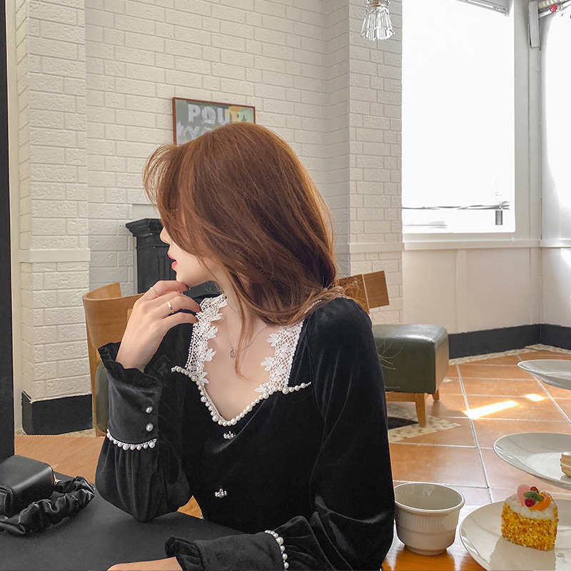 外出时尚秋冬法式赫本丝绒款哺乳衣 宫适哺乳衣/月子服