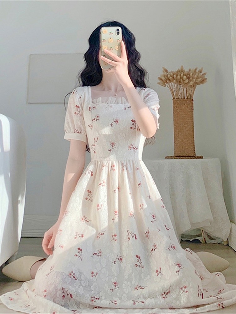 哺乳衣夏短袖法式气质显瘦连衣裙 宫适家居裙