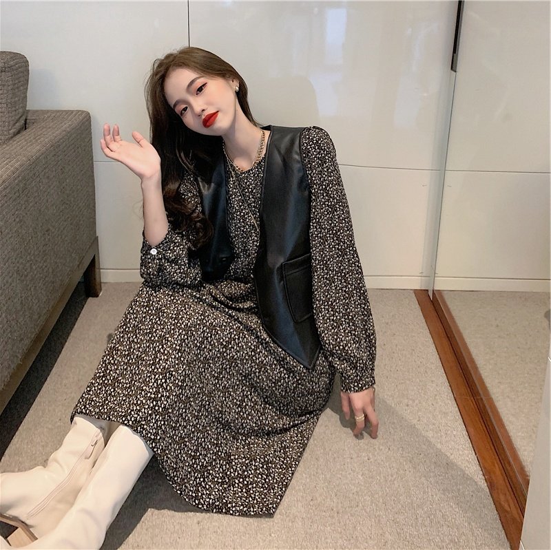 哺乳秋装外出复古碎花长款套装马甲 宫适哺乳衣/月子服