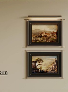 中古风装饰画壁画灯金属杆装置画售楼部墙面挂画酒店会所餐厅挂画
