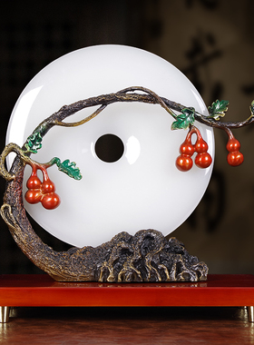 新中式摆件玉石平安扣禅意家居客厅书柜玄关博古架办公室装饰品