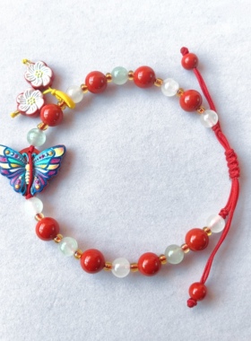 国风天然朱砂蝶恋花正品手链礼物