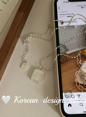 S925纯银方形锁骨链女款百搭