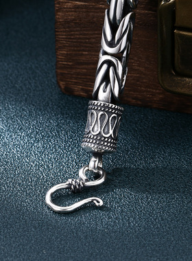 小众银饰男士925纯银手链复古饰品平安纹手链男粗款手工做旧泰银