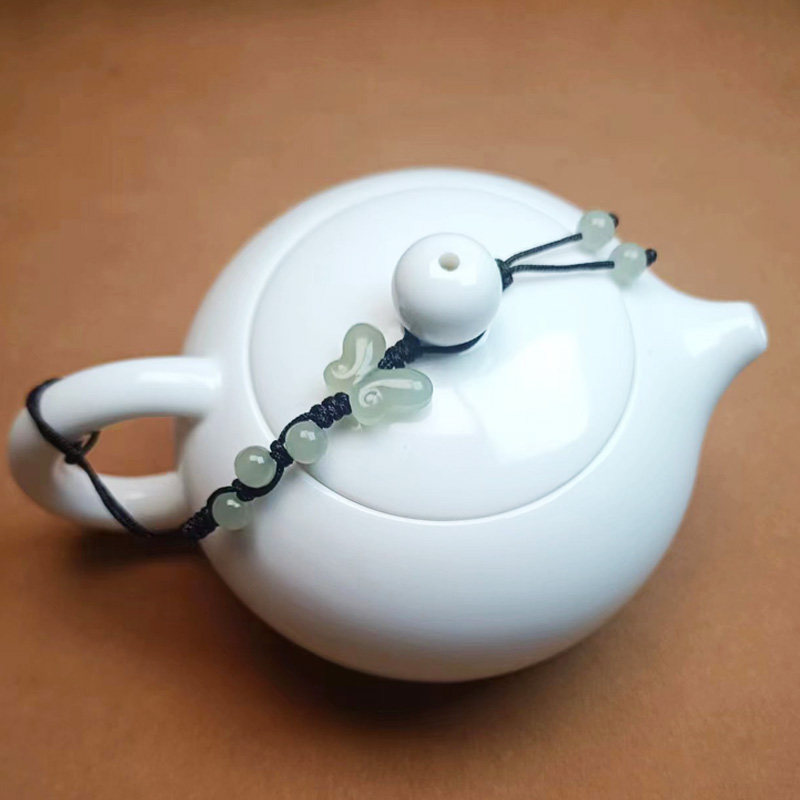 中式和田玉高端壶绳茶壶盖防摔绳吊坠装饰高档壶盖把手防烫连接绳 - 图0
