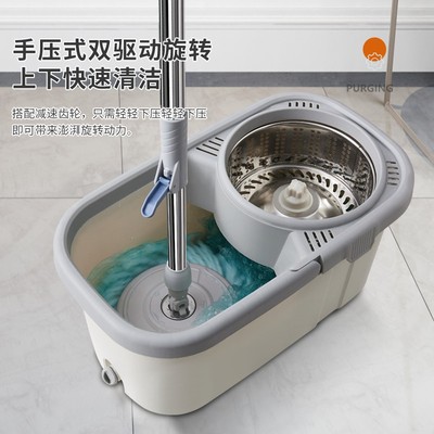 懒人免手洗速8拖把套装旋转拖把墩布地拖桶一拖即净甩干拖把