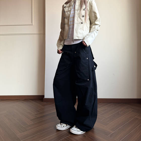 Amoeba美式复古大口袋阔腿弯刀工装裤男女百搭休闲宽松直筒伐木裤