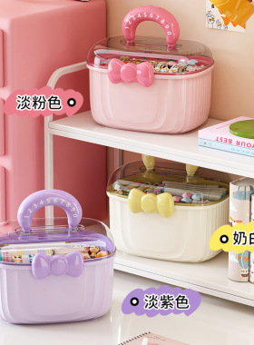 儿童手提发饰收纳盒带盖分格桌面塑料首饰透明双层创意可爱收纳箱