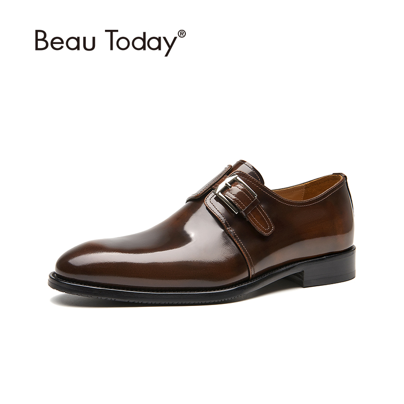 BeauToday商务正装皮鞋男士英伦风真皮孟克鞋男款亮面高级感休闲 - 图0