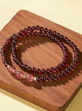 灵隐天然石榴石福牌手链生日礼物