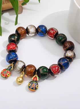 北京宫款古法金沙香灰琉璃手串情侣款十全十美本命年送礼生日礼物