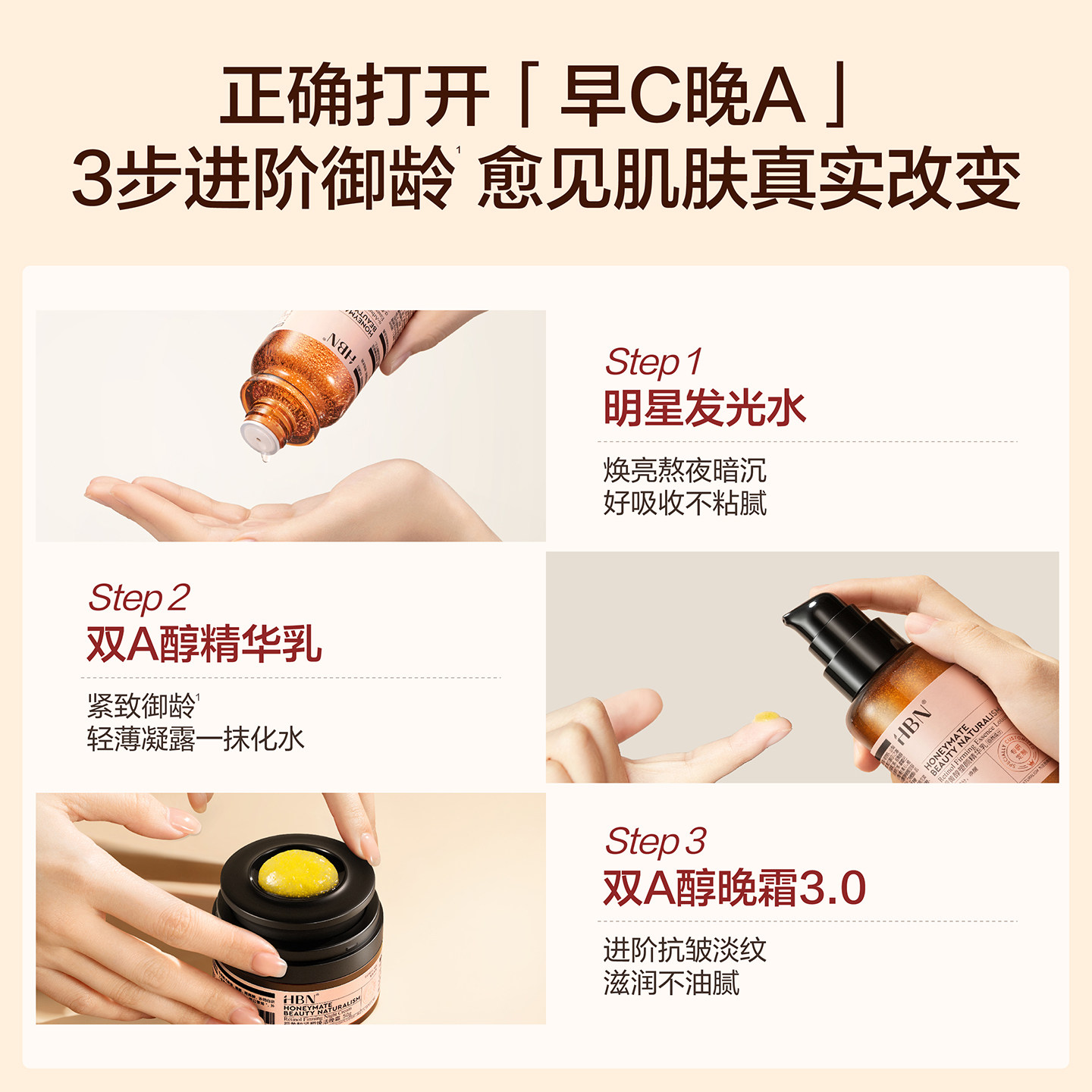 【情人节礼物】HBN早C晚A水乳面霜套装护肤品保湿淡纹紧致抗皱