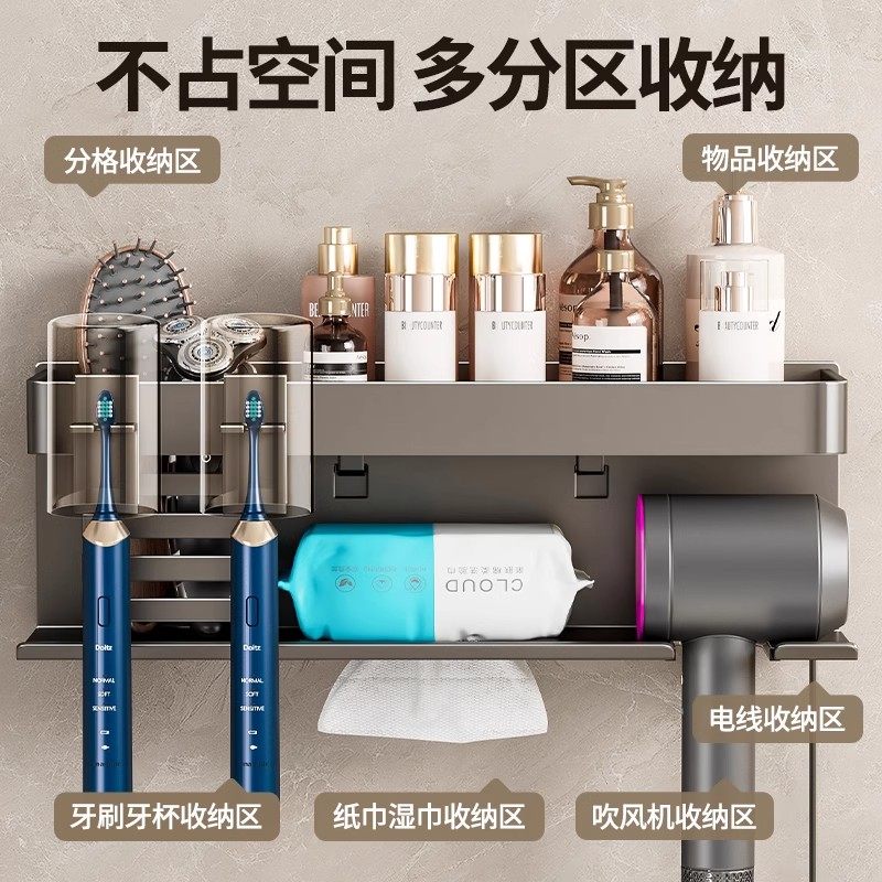 德国品质吹风机置物架免打孔卫生间洗漱台电吹风牙刷浴室架洗脸台,淘宝优惠券,粉丝福利购,淘宝优惠卷