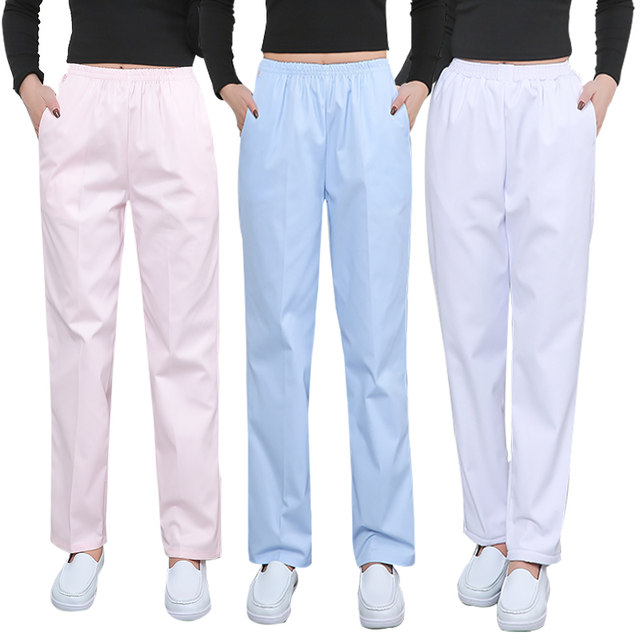 Nurse Pants ຂະຫນາດໃຫຍ່ສີຂາວ Elastic Waist Pants ເຮັດວຽກທາງການແພດ