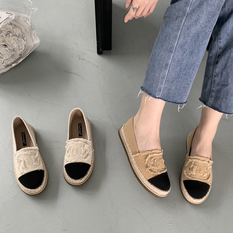 小香风渔夫鞋女厚底2024春季新款平底帆布鞋懒人草编一脚蹬乐福鞋,淘宝优惠券,粉丝福利购,淘宝优惠卷