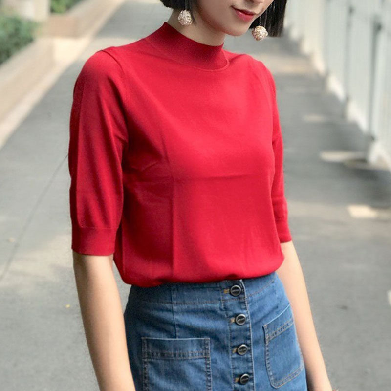 阿玛施旗舰店2020夏装新款女t恤 简妍芙毛针织衫