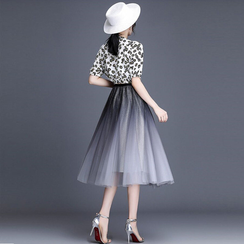 阿玛施旗舰店渐变色仙气网纱裙子 简妍芙半身裙